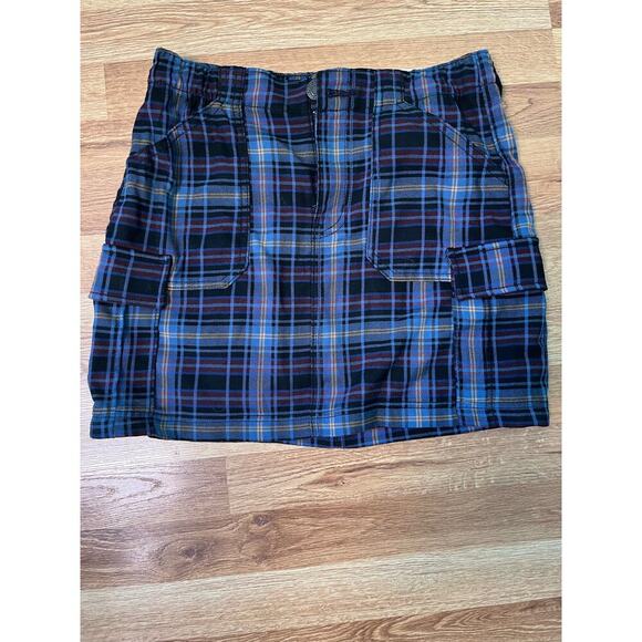 Plaid cargo utility mini skirt elastic waist 90s retro punk schoolgirl SO sz 9 - Picture 6 of 11